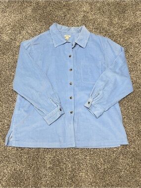 L.L. Bean Sky Blue Wide Whale Corduroy Cotton Button-Up Shirt XL